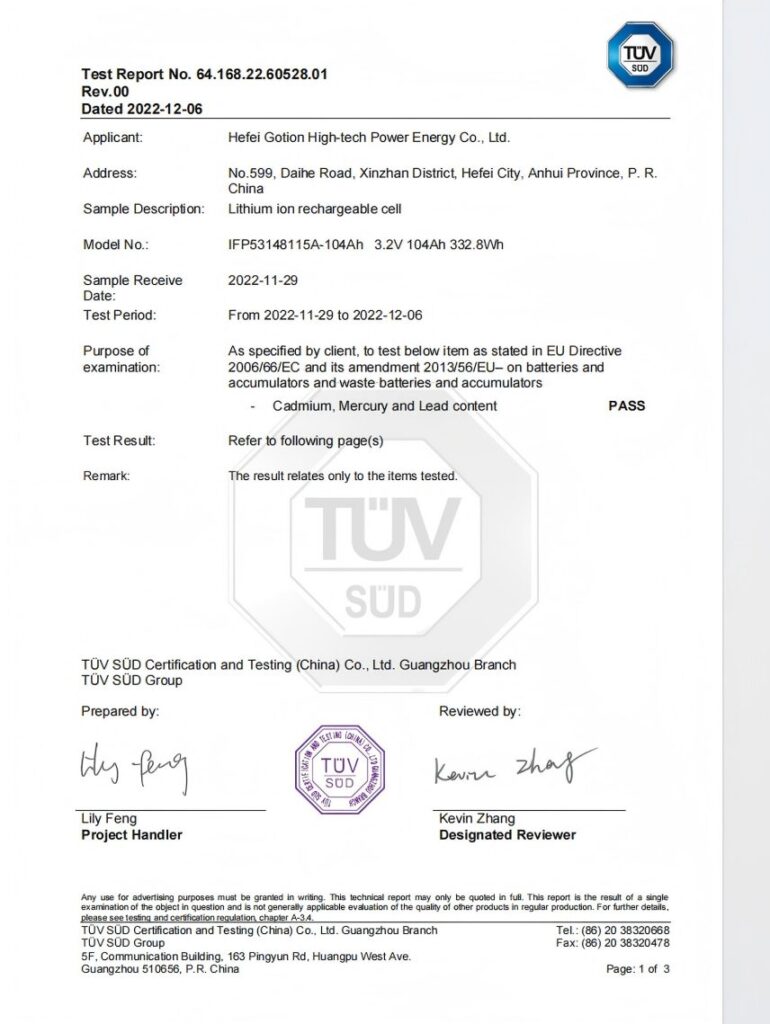 TUV Ffor GOTION 104